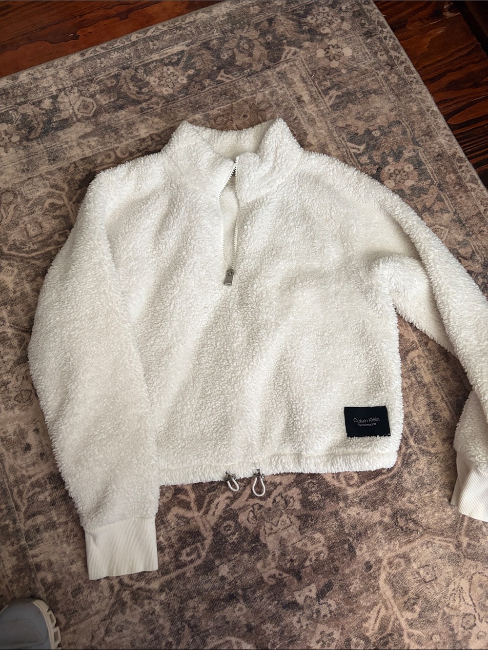 Calvin Klein Off-White Sherpa Half-Zip Teddy Jacket